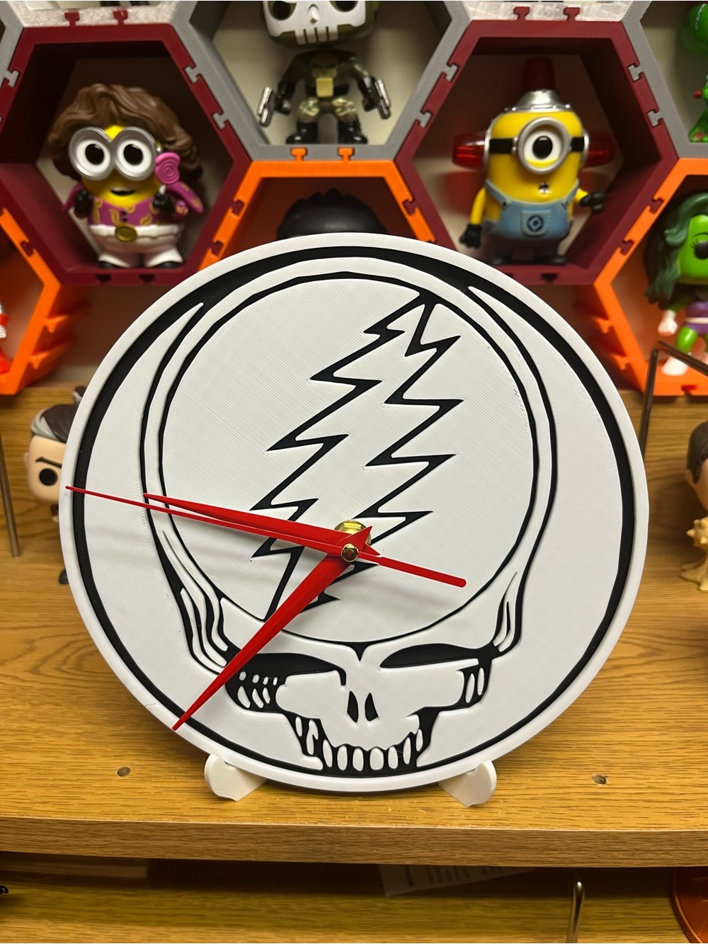 Grateful Dead Black & White Skull Clock with Red Hands